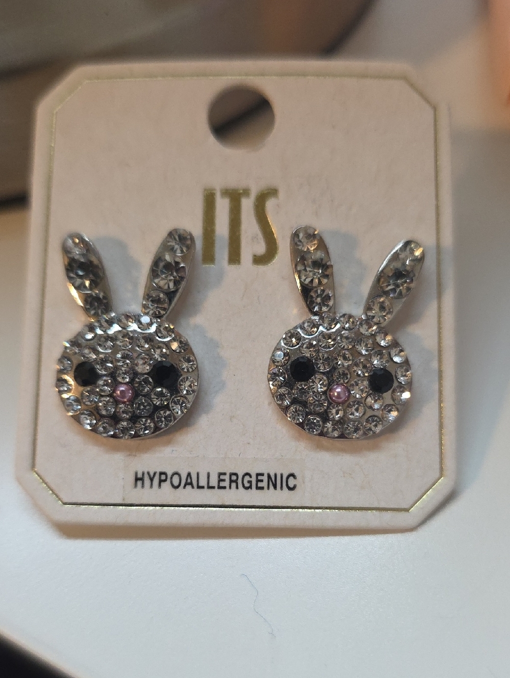 Crystal Bunny Stud Earrings - Silver Rhinestone